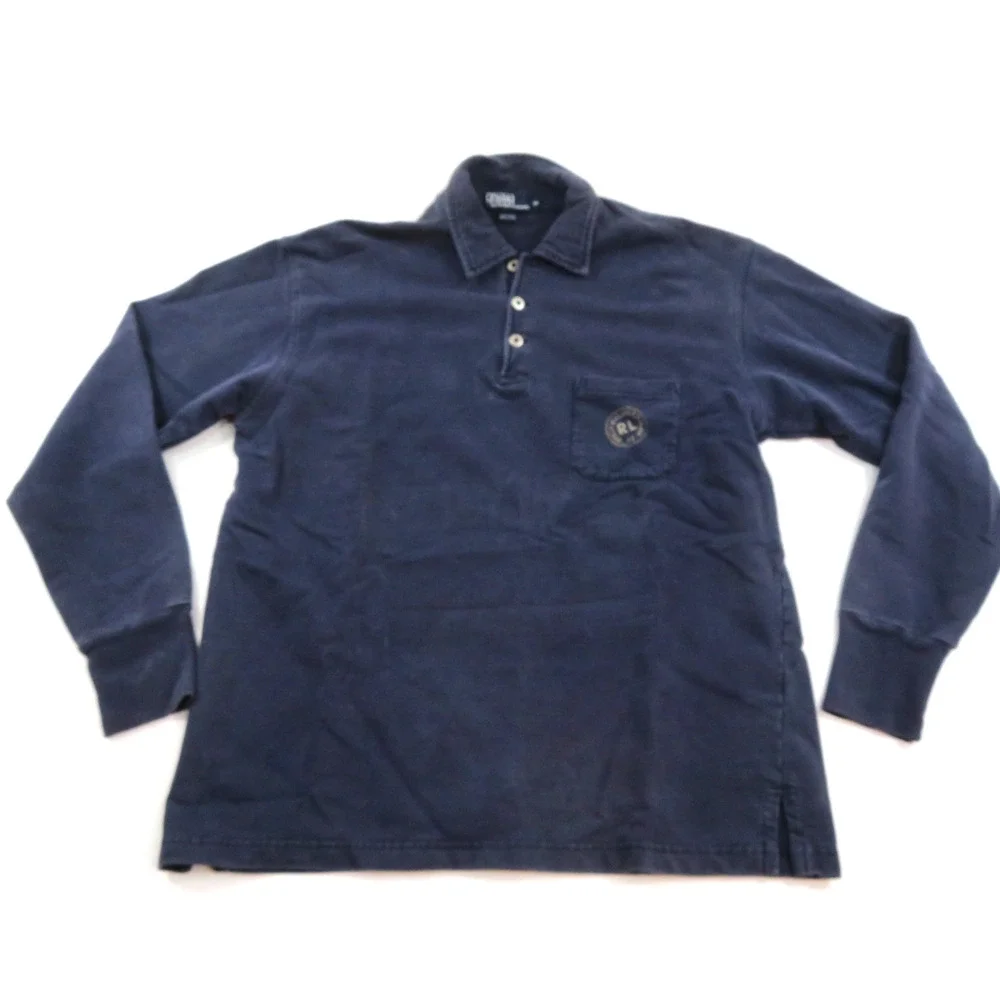 POLO Ralph Lauren Shirt RL 67 Collared Pocket Long Sleeve Blue Sz M Henley